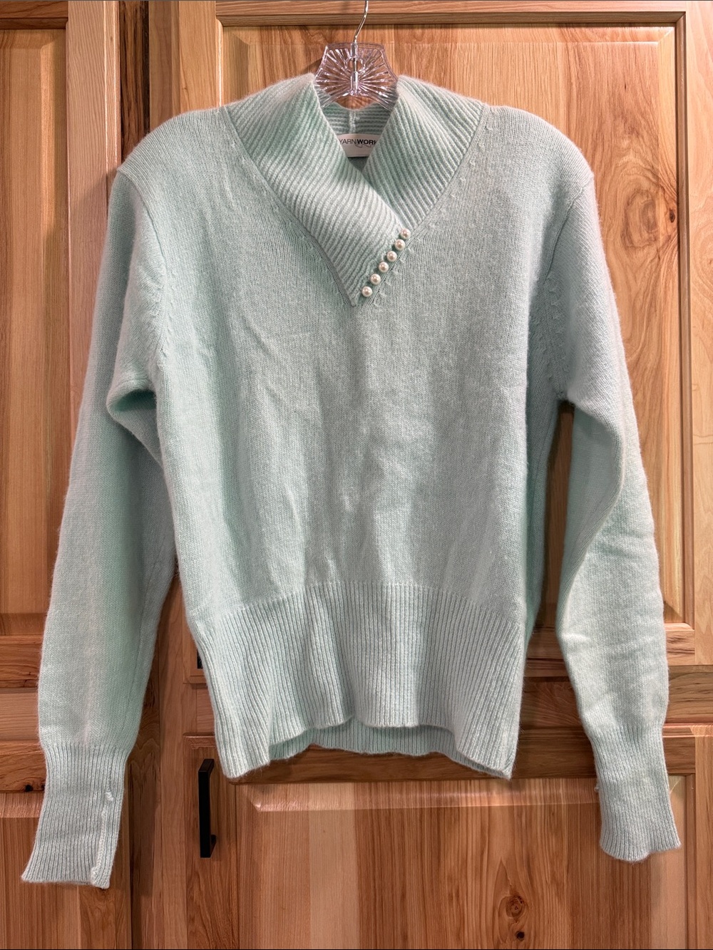 YarnWorks Women’s Vintage Size M Angora Lambswool Mint Grannycore Sweater